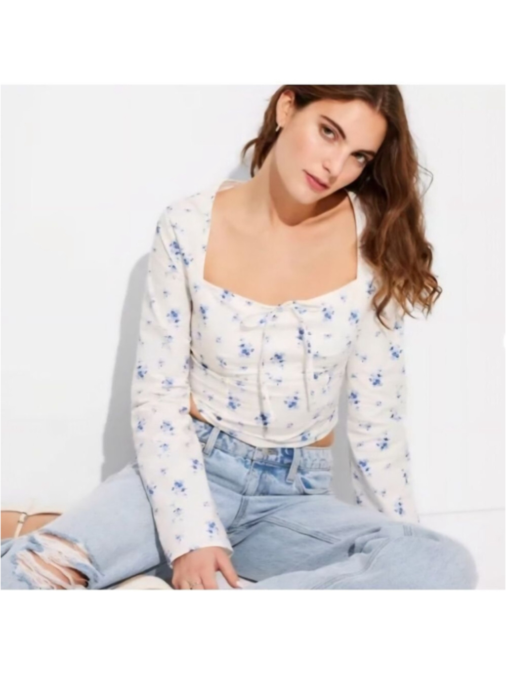 Wild Fable Long Sleeve Cotton Milkmaid Bell Sleeve Top
